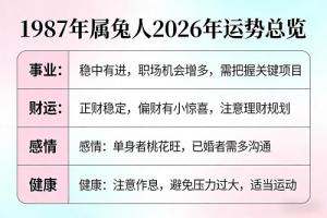 1987年属兔人2026年运势及运程